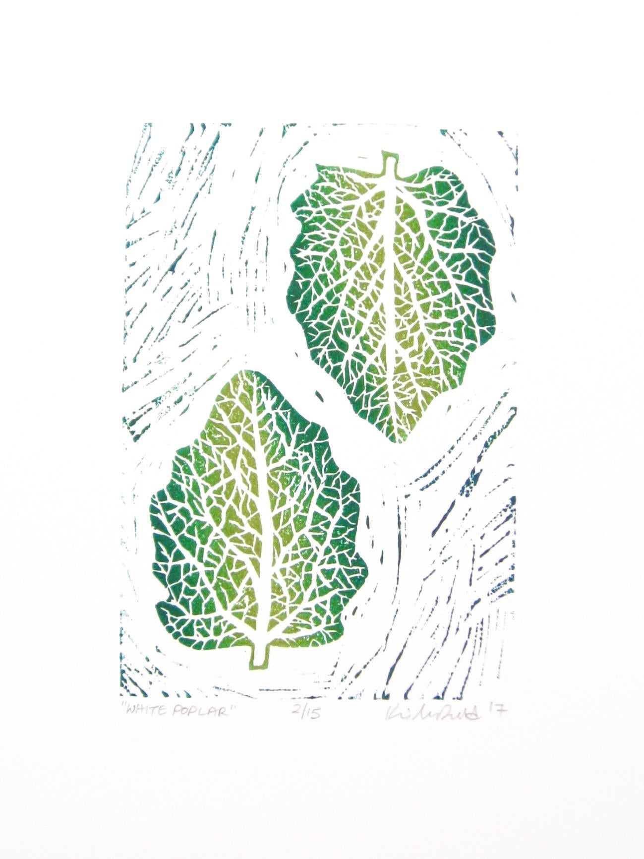 White Poplar leaves - woodblock print (9x12”)