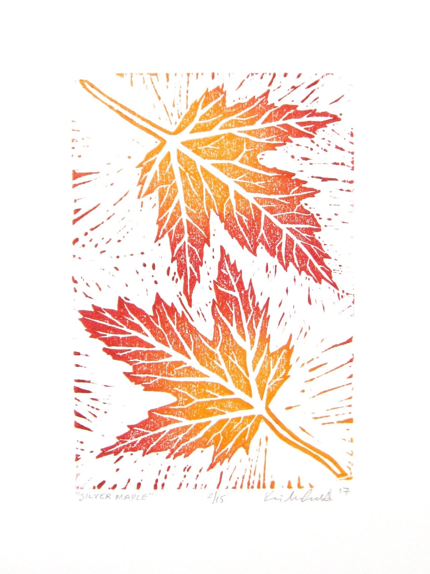 Silver Maple leaves - woodblock print (9x12”)