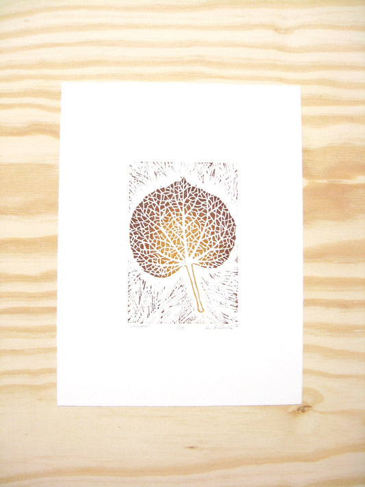 Linden leaf - woodblock print (9x12”)