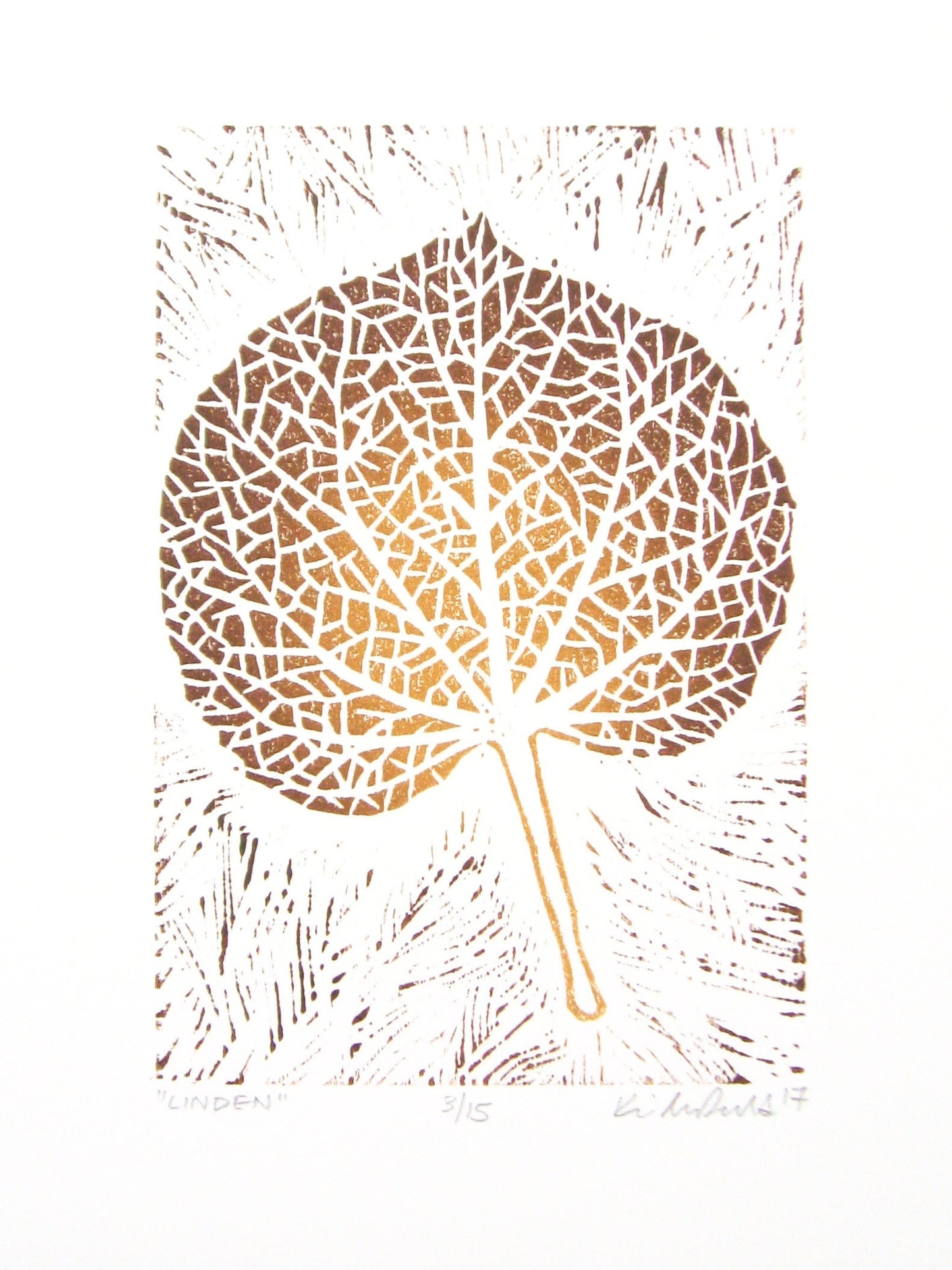 Linden leaf - woodblock print (9x12”)