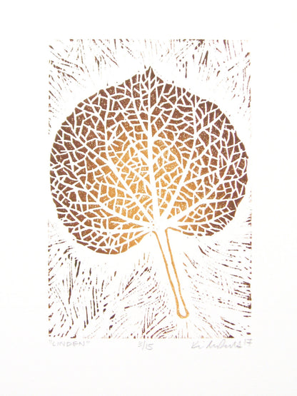 Linden leaf FRAMED - woodblock print (11x14”)
