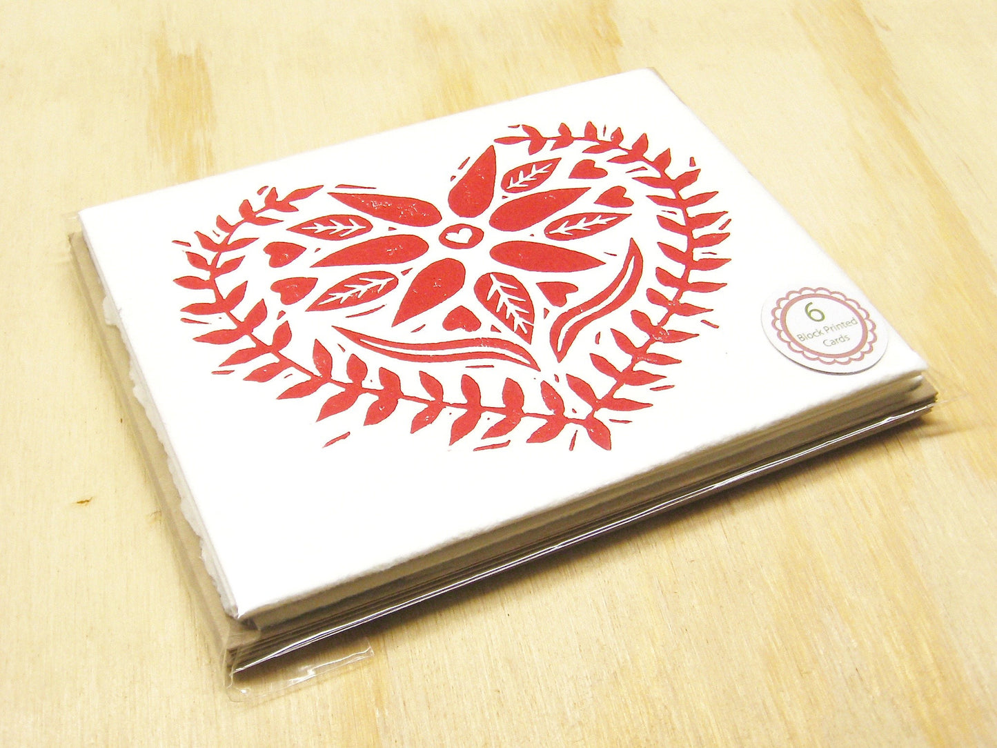 Swedish Red Heart 6-pack cards - woodblock printed