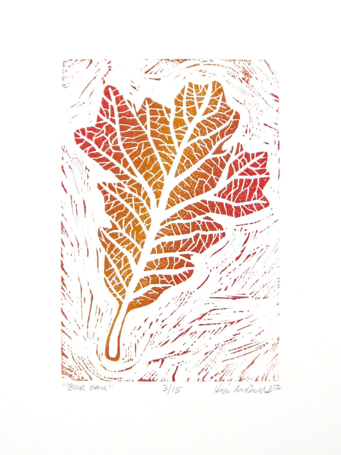 Bur Oak leaf - woodblock print (9x12”)