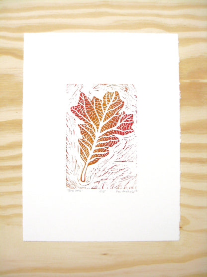 Bur Oak leaf - woodblock print (9x12”)