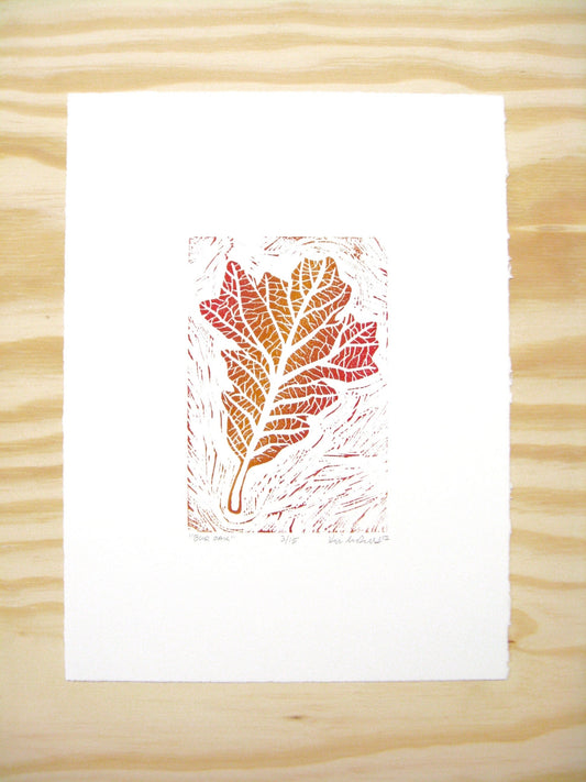 Bur Oak leaf - woodblock print (9x12”)