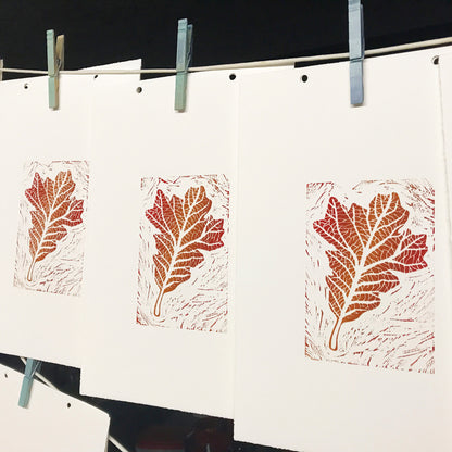 Bur Oak leaf - woodblock print (9x12”)