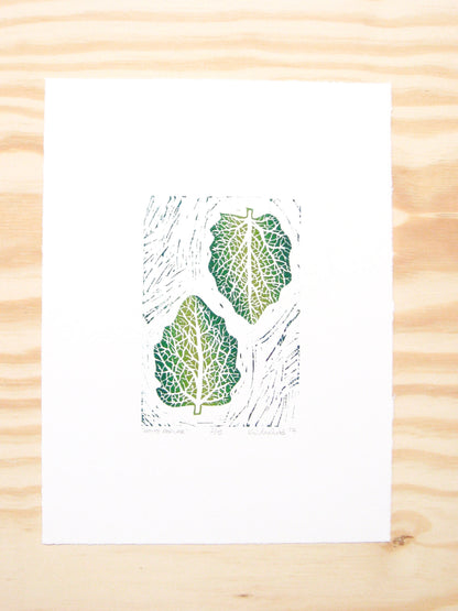 White Poplar leaves - woodblock print (9x12”)