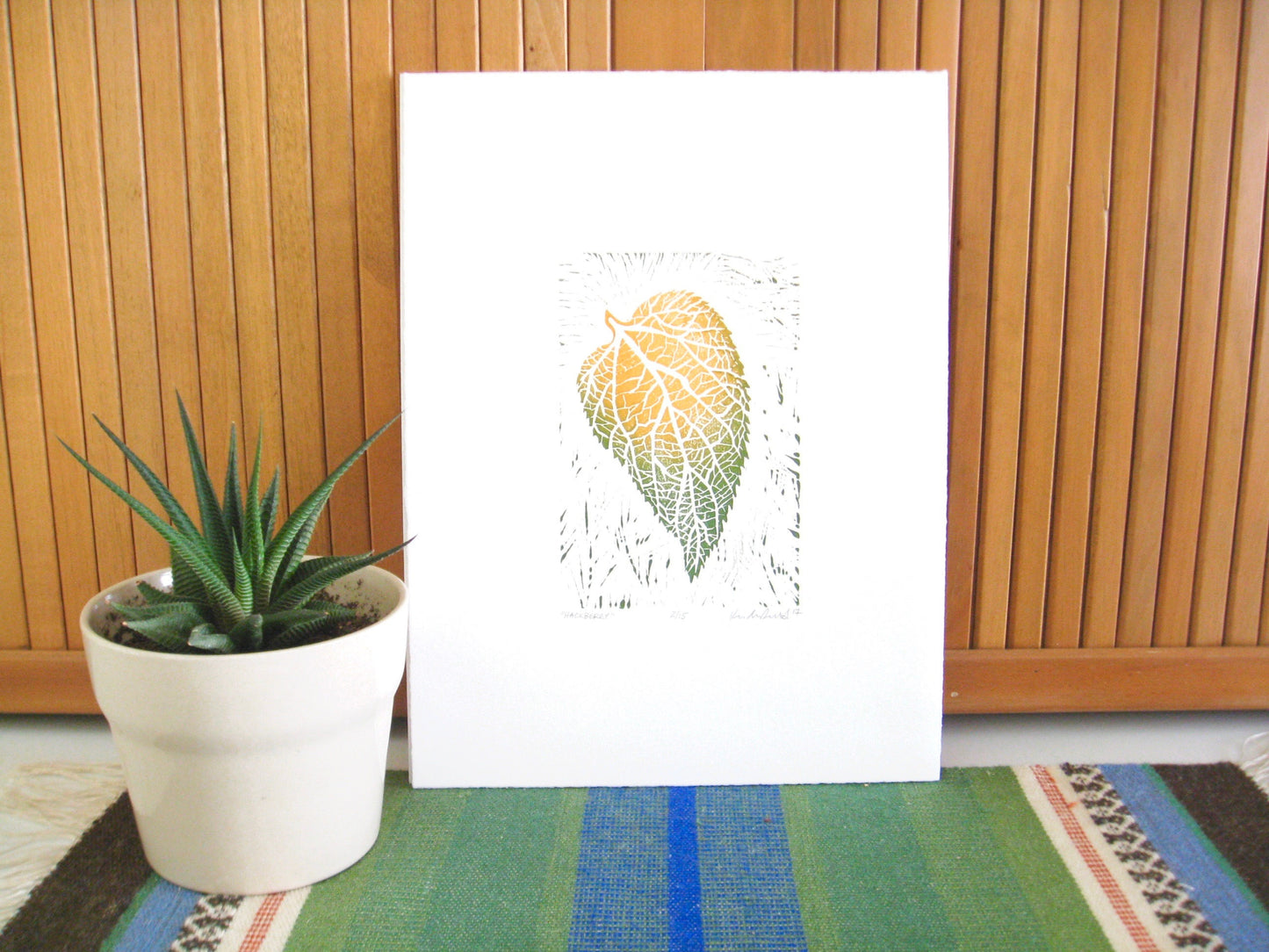 Hackberry leaf FRAMED - woodblock print (11x14”)
