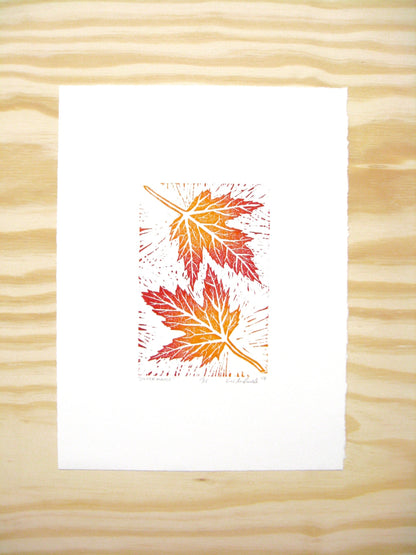 Silver Maple leaves - woodblock print (9x12”)