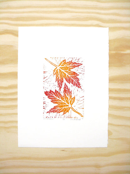 Silver Maple leaves FRAMED - woodblock print (11x14”)