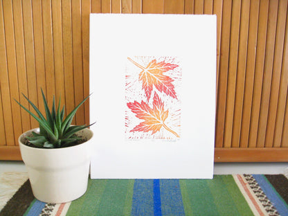 Silver Maple leaves FRAMED - woodblock print (11x14”)