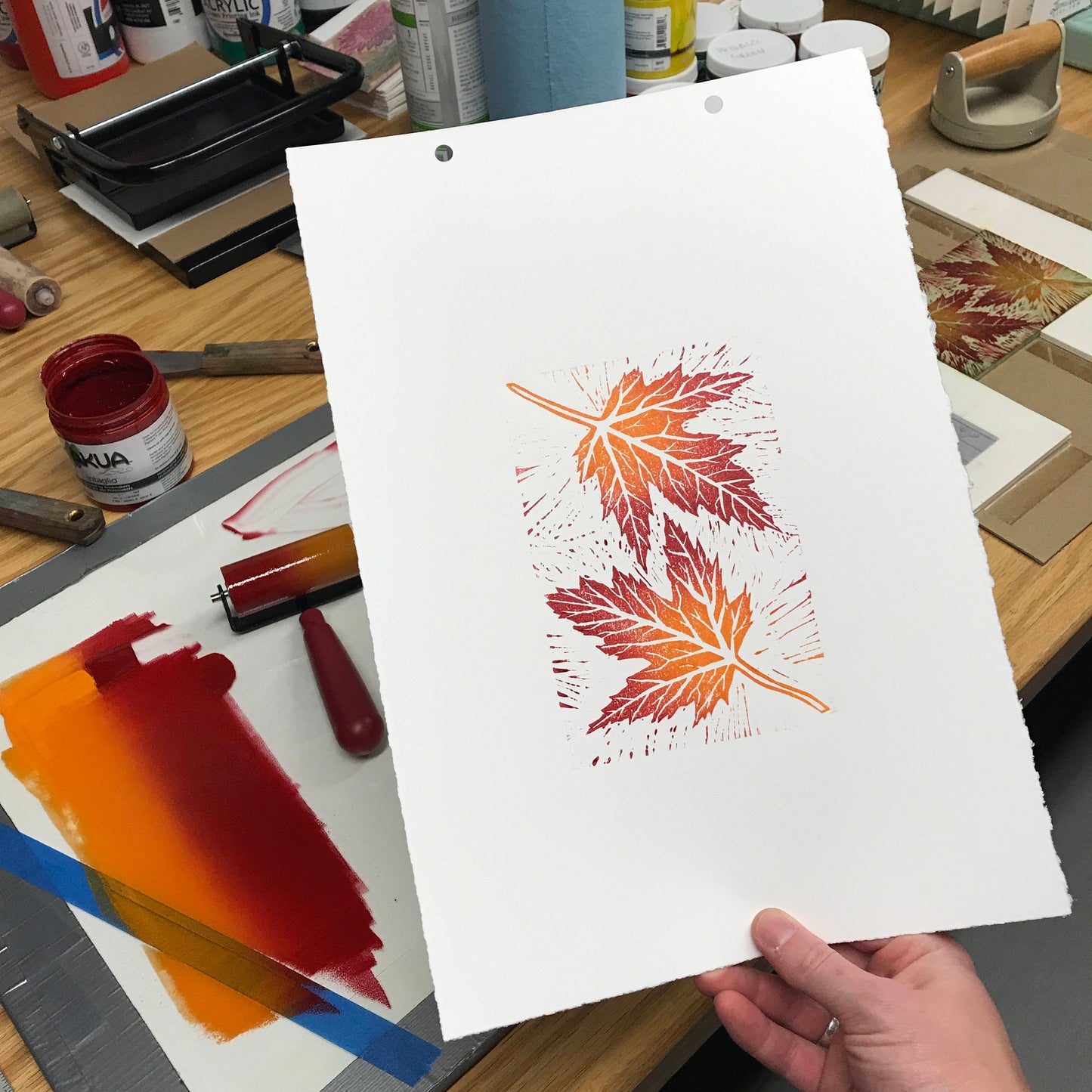 Silver Maple leaves - woodblock print (9x12”)