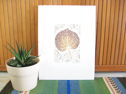 Linden leaf FRAMED - woodblock print (11x14”)