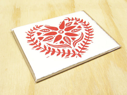 Swedish Red Heart single card - woodblock printed