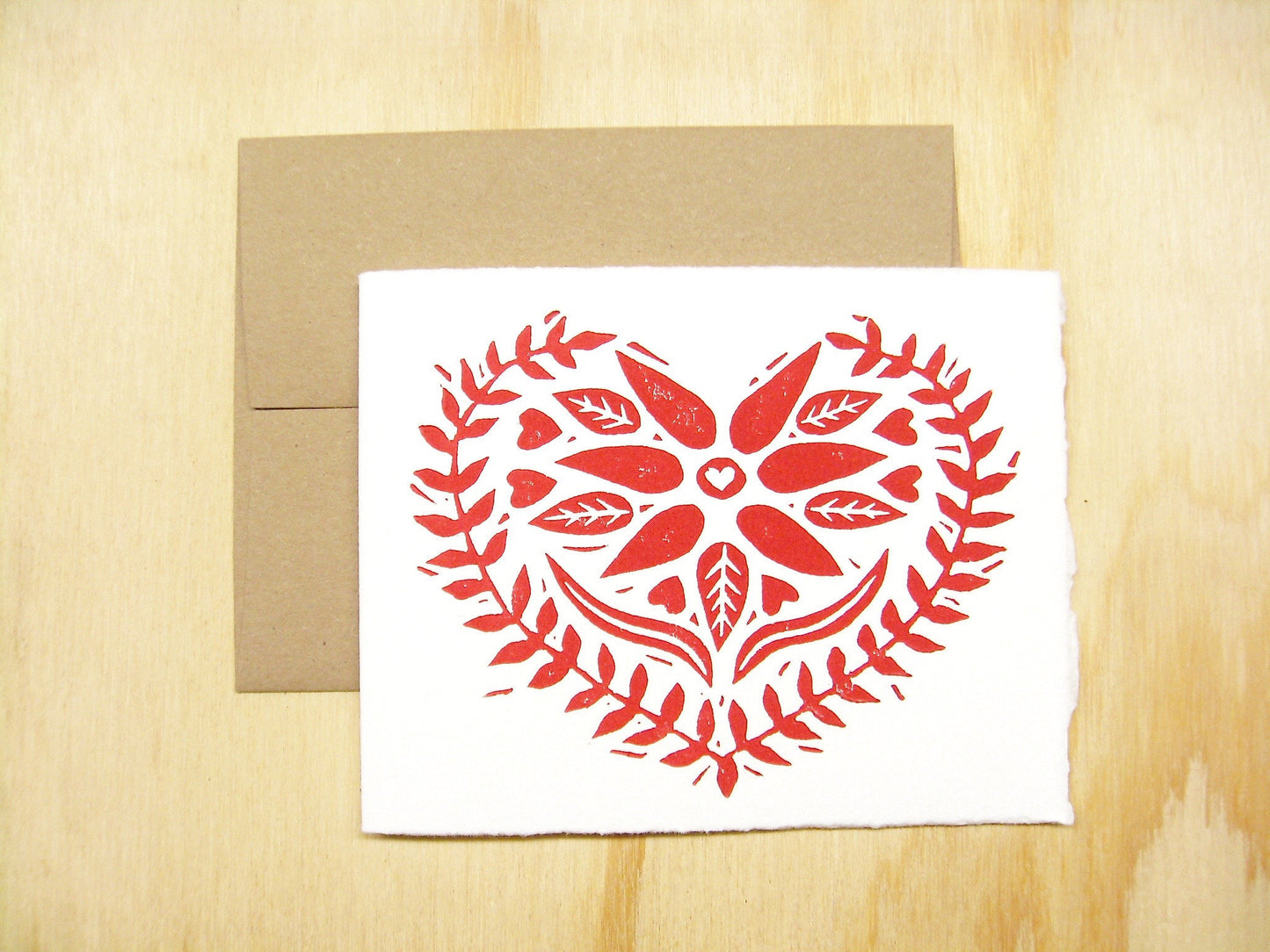 Swedish Red Heart single card - woodblock printed