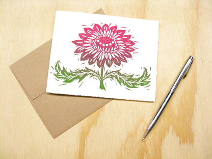 Magenta Flower single card - woodblock printed