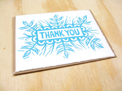 Thank You blue single card - woodblock printed