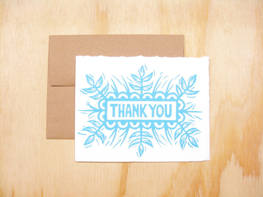 Thank You blue single card - woodblock printed
