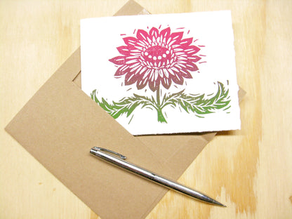 Magenta Flower single card - woodblock printed