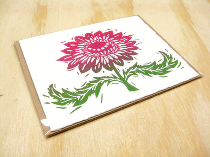 Magenta Flower single card - woodblock printed