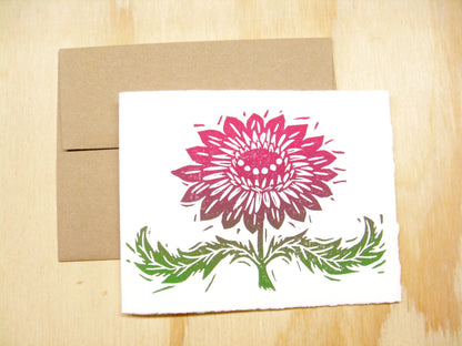 Magenta Flower single card - woodblock printed