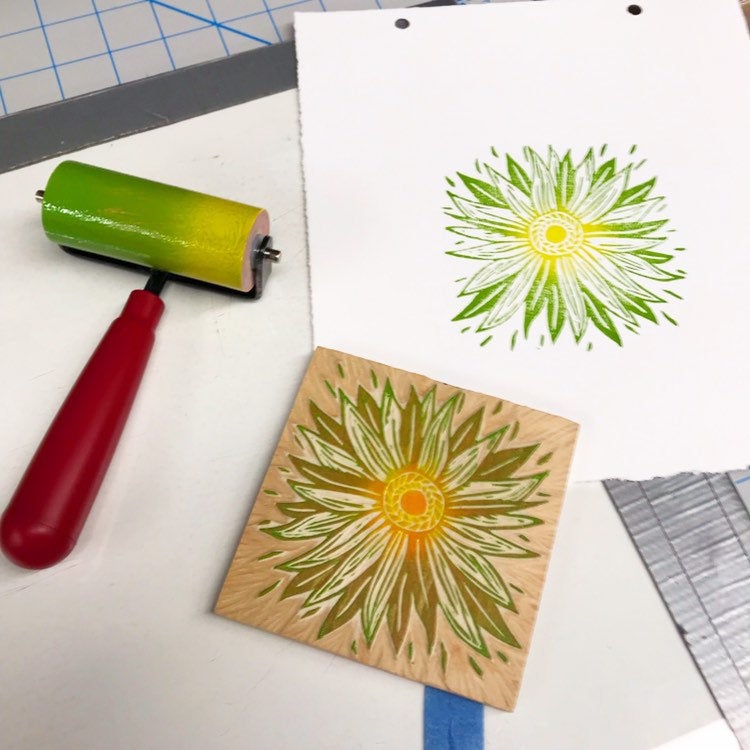 Simple Flower - woodblock print (8x8")