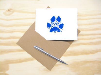 Dog Paw Navy Blue single card - woodblock printed