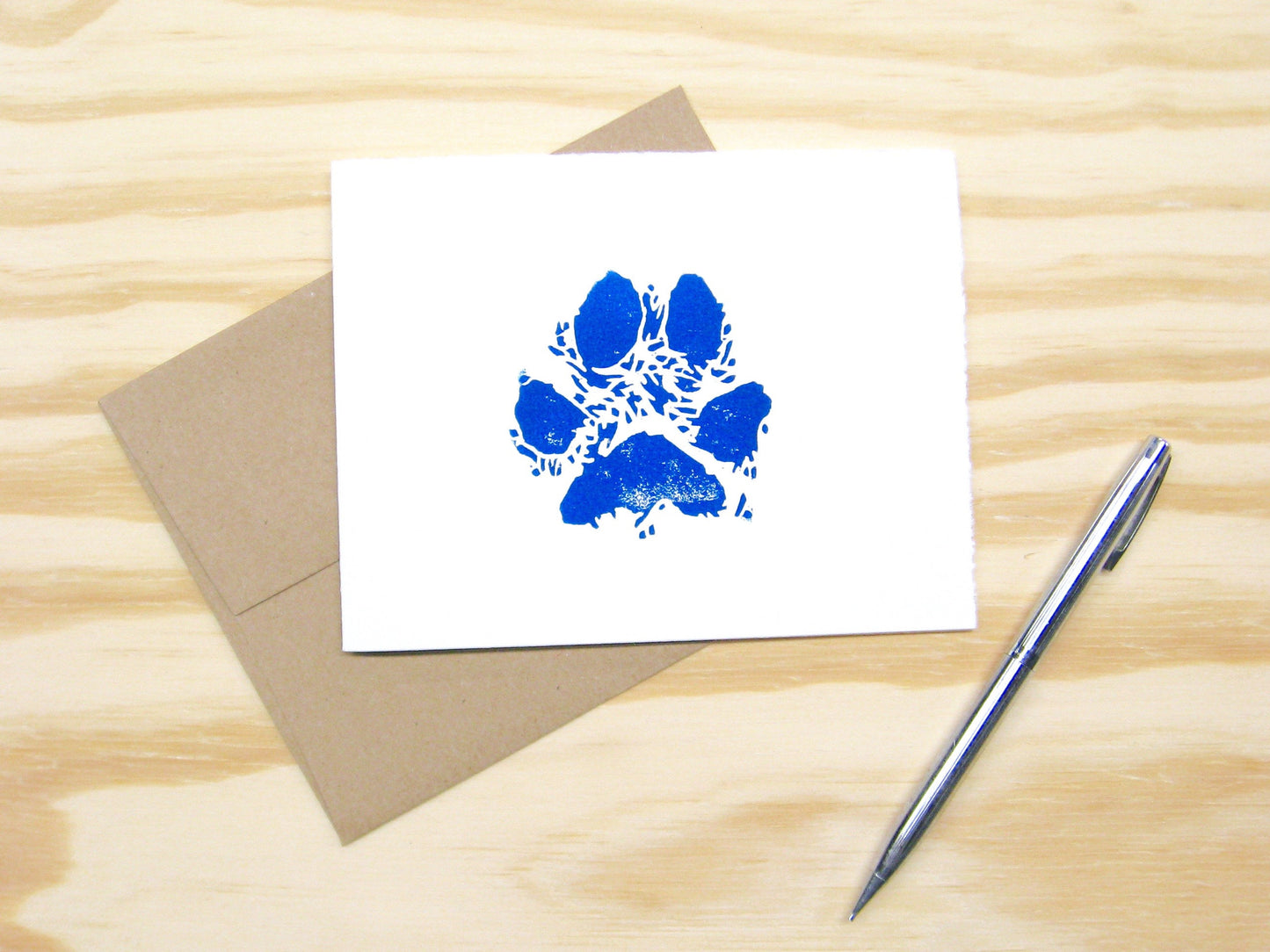 Dog Paw Navy Blue 6-pack cards - woodblock printed