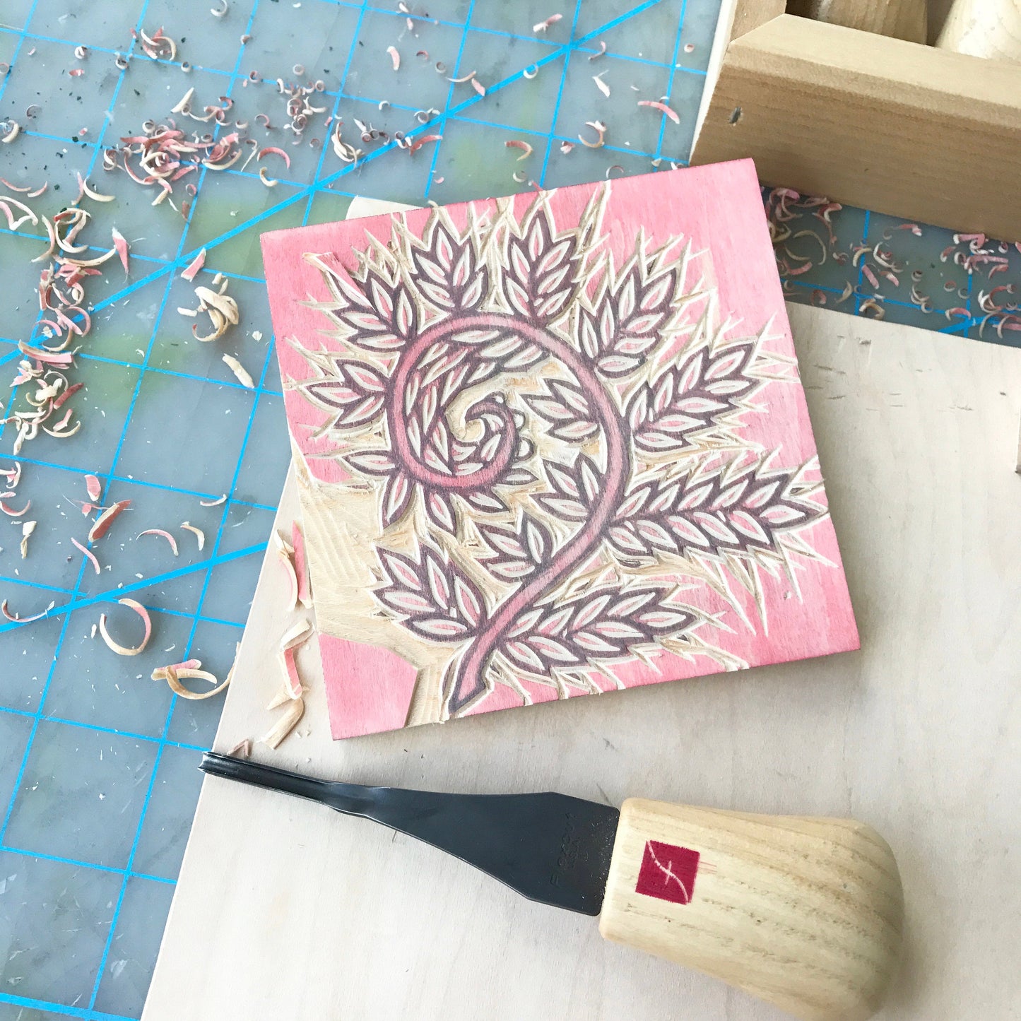 Fiddlehead Fern single card - woodblock printed