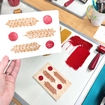 Wheat Red Dots single card - woodblock printed
