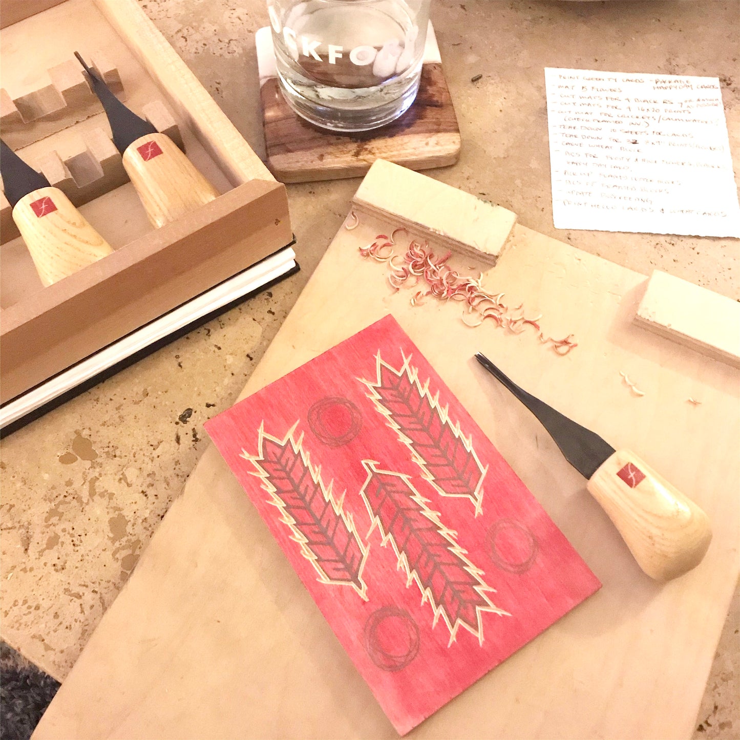 Wheat Red Dots single card - woodblock printed