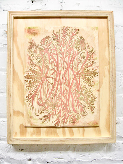 The Prairie FRAMED WOODBLOCK - hand carved original printers block and metal framed print - collector's item