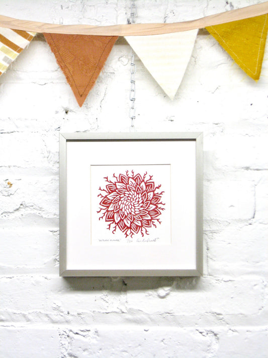 Autumn Flower FRAMED - woodblock print (8x8")