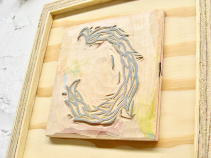 Letter C - hand carved original printers block with 6-pack monogram greeting cards- collector's item