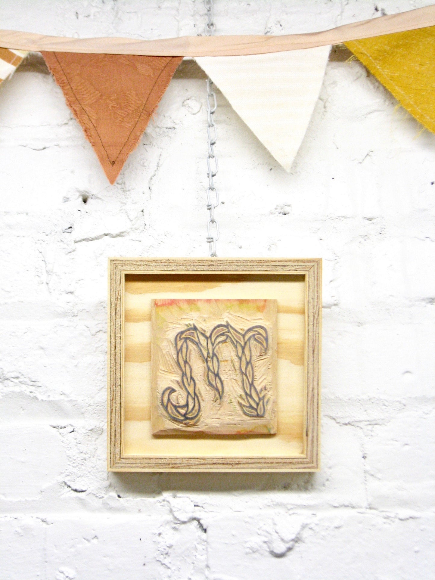 Letter M - hand carved original printers block with 6-pack monogram greeting cards - collector's item