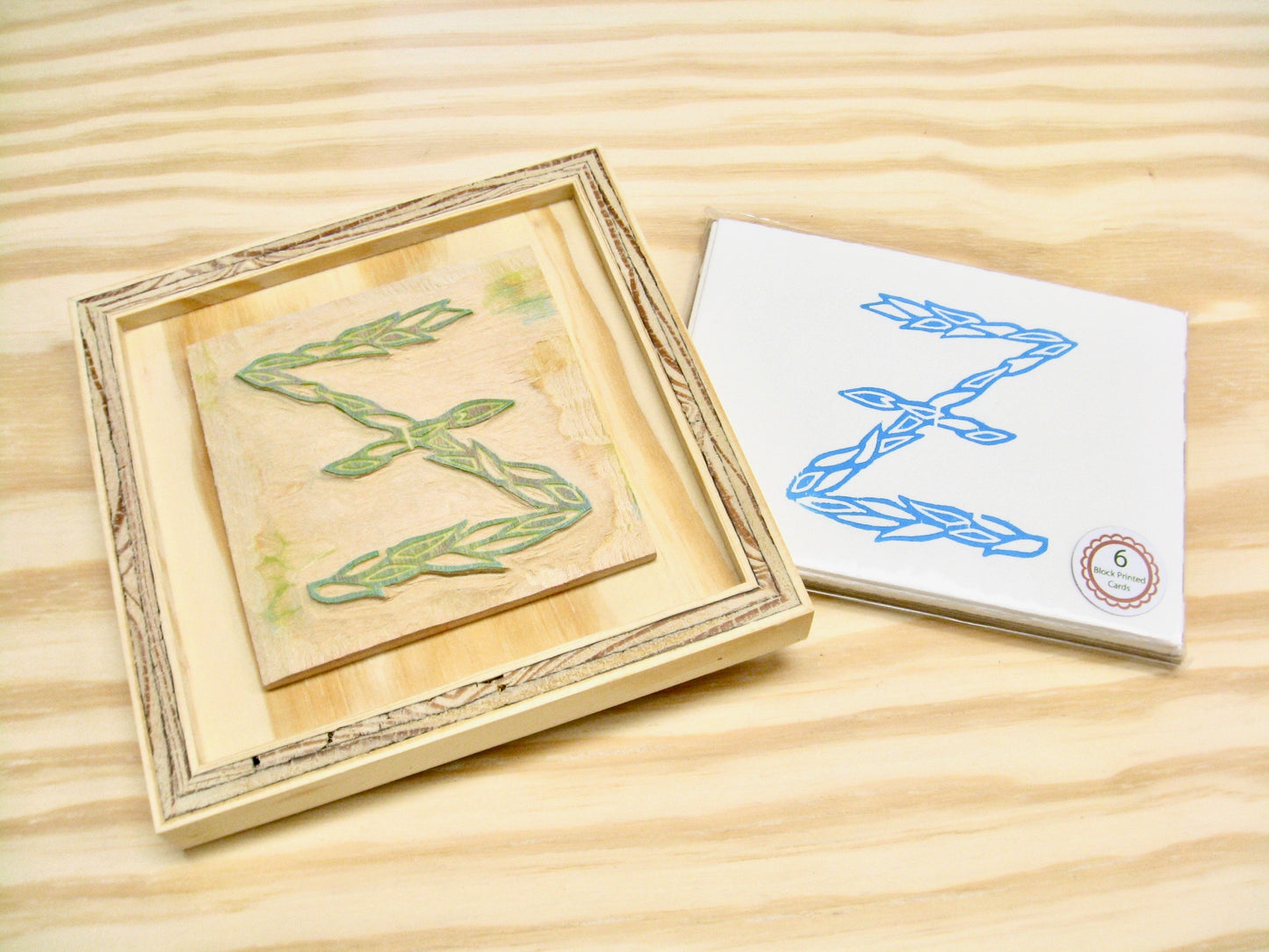 Letter Z - hand carved original printers block with 6-pack monogram greeting cards - collector's item