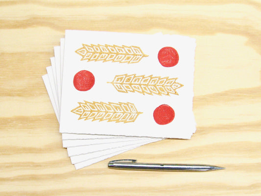 Wheat Red Dots 6-pack cards - woodblock printed