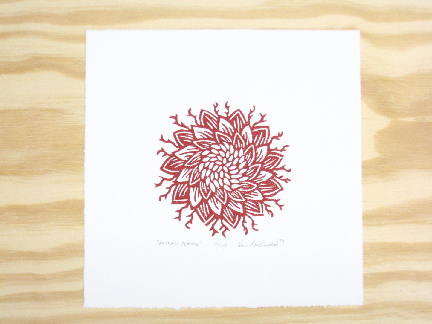 Autumn Flower - woodblock print (8x8")