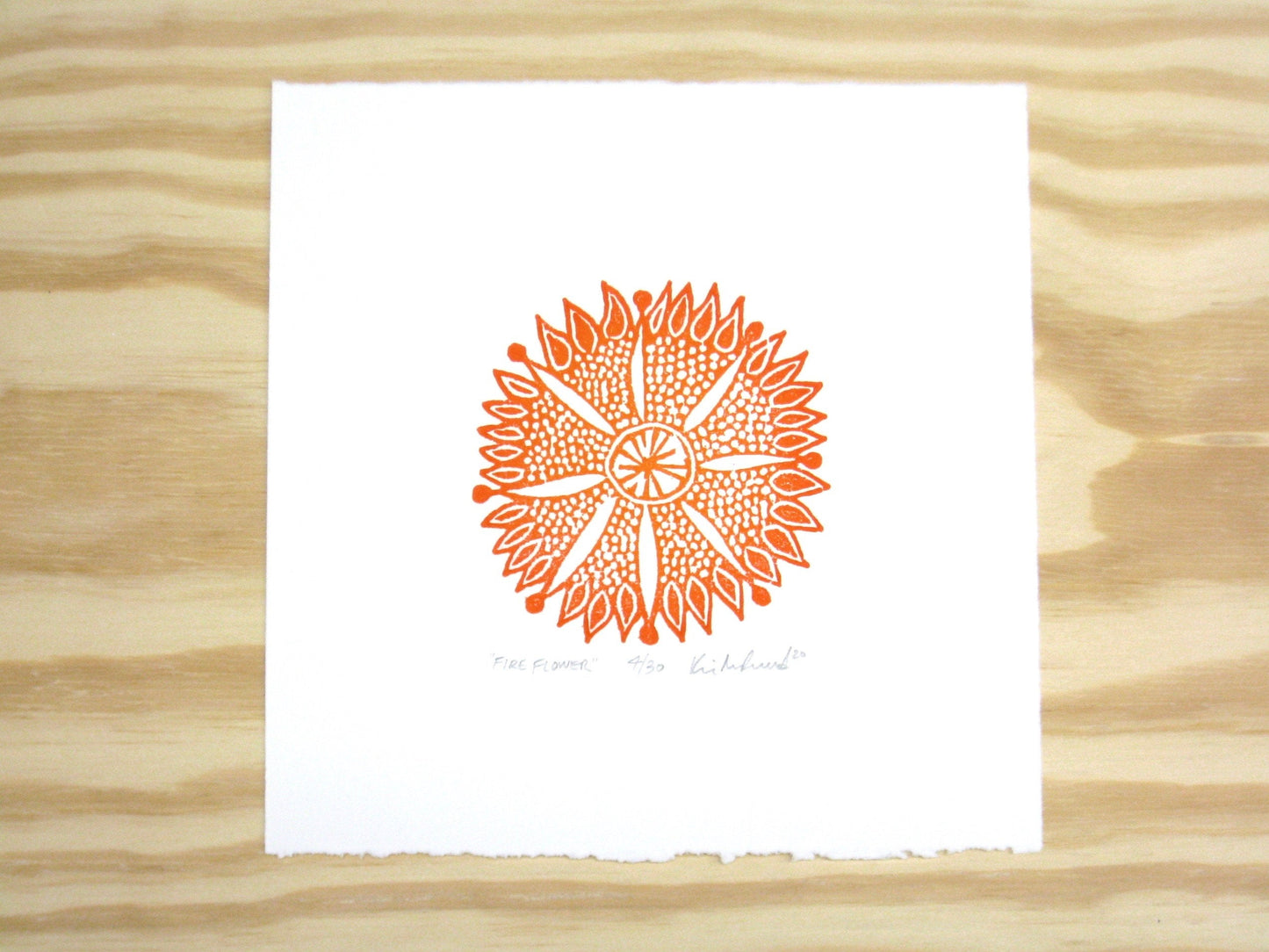 Fire Flower - woodblock print (8x8")