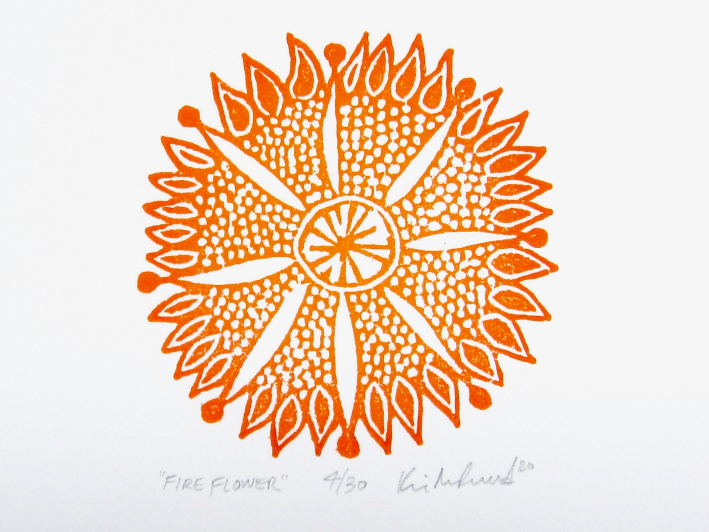 Fire Flower - woodblock print (8x8")
