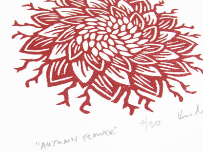 Autumn Flower FRAMED - woodblock print (8x8")