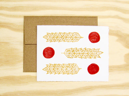 Wheat Red Dots single card - woodblock printed