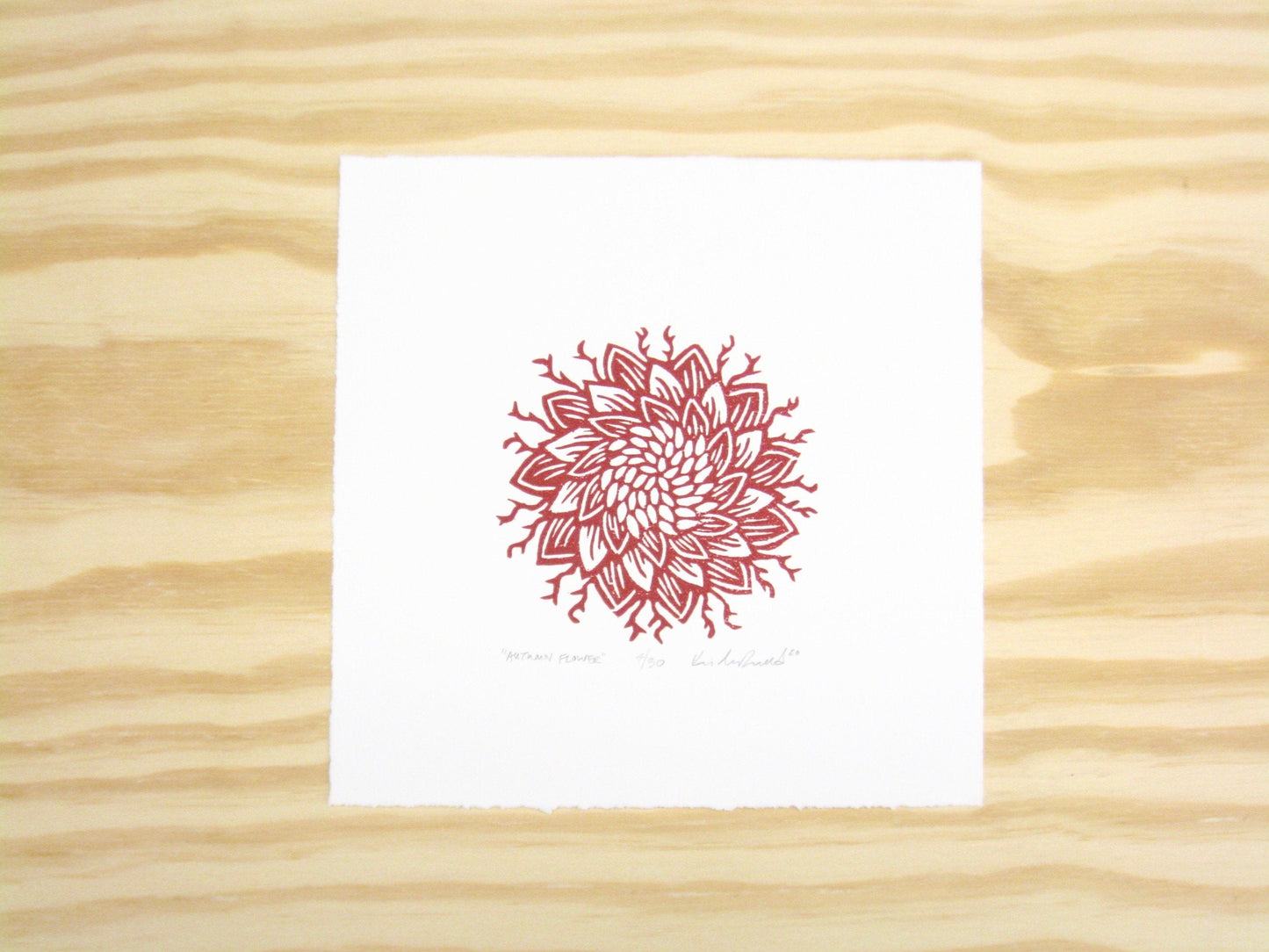 Autumn Flower - woodblock print (8x8")