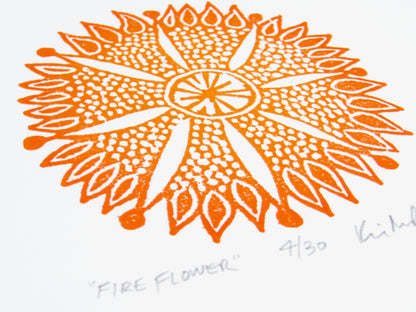 Fire Flower - woodblock print (8x8")