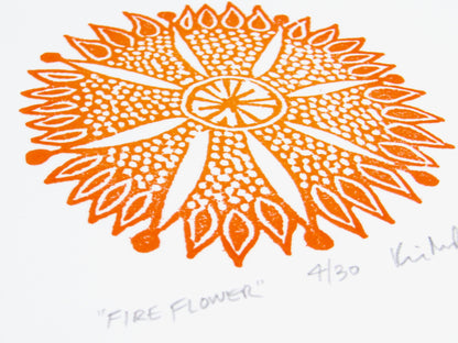 Fire Flower FRAMED - woodblock print (8x8")