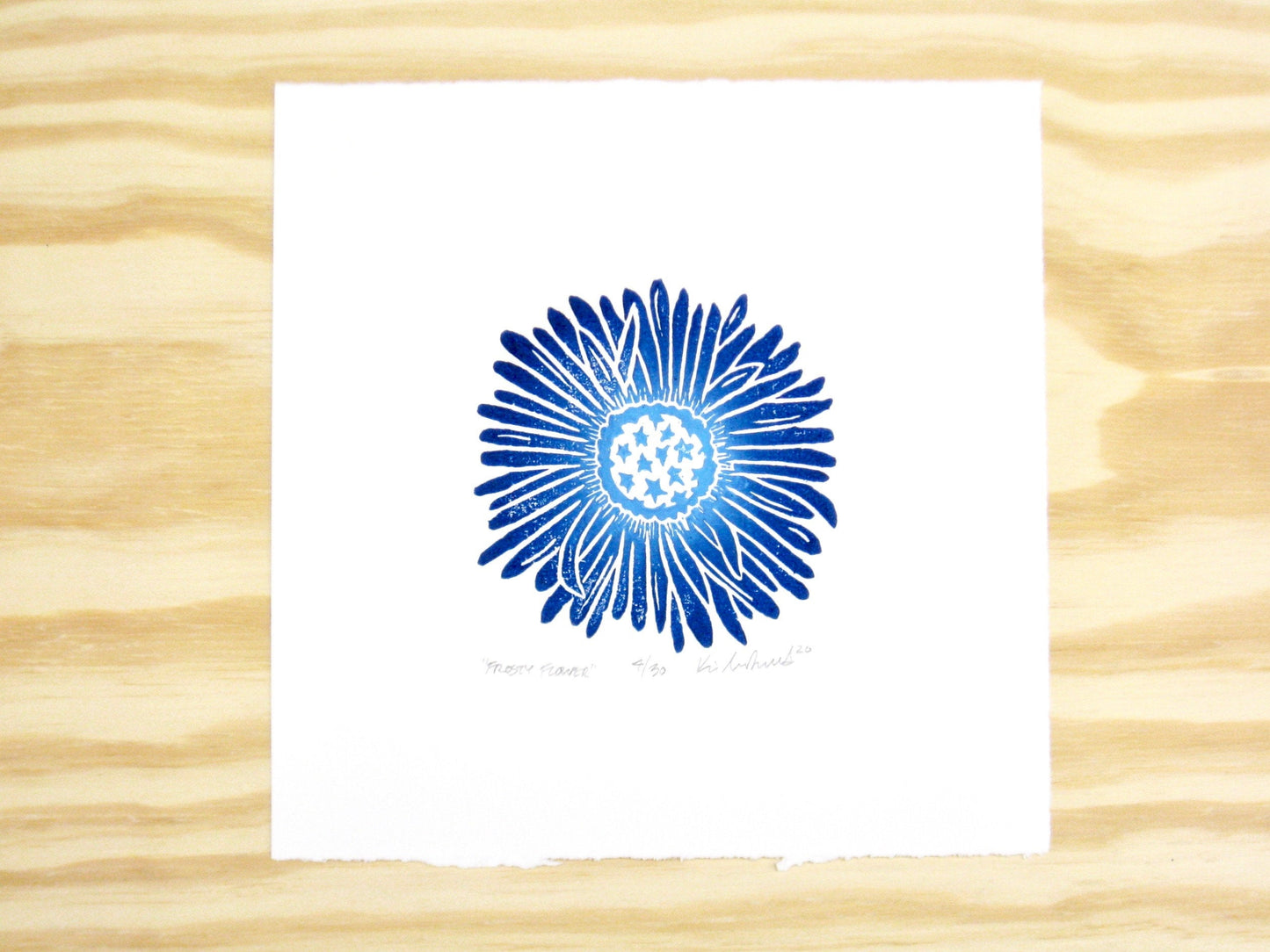 Frosty Flower FRAMED - woodblock print (8x8")