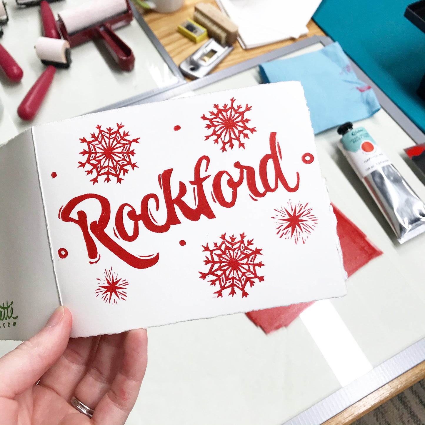 Starburst Red Rockford single card - woodblock printed