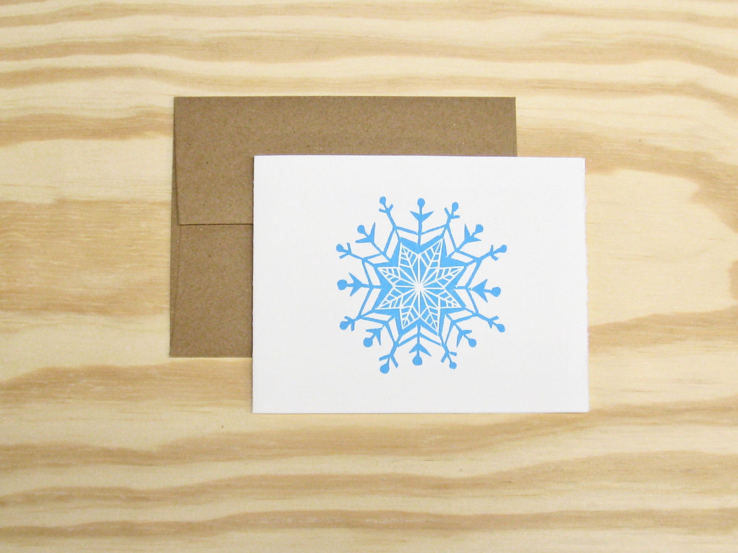 Snowflake sky blue single card - woodblock printed