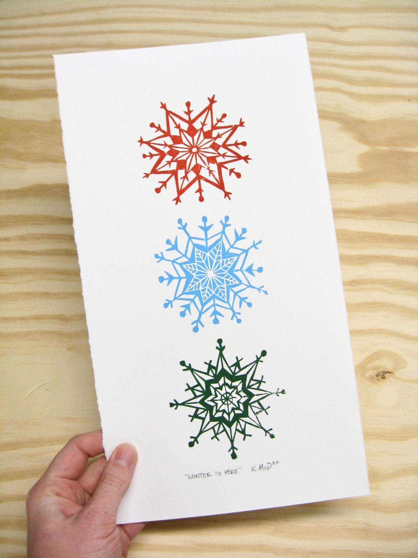 Winter is Here snowflakes - multi-woodblock print (6.5x12")