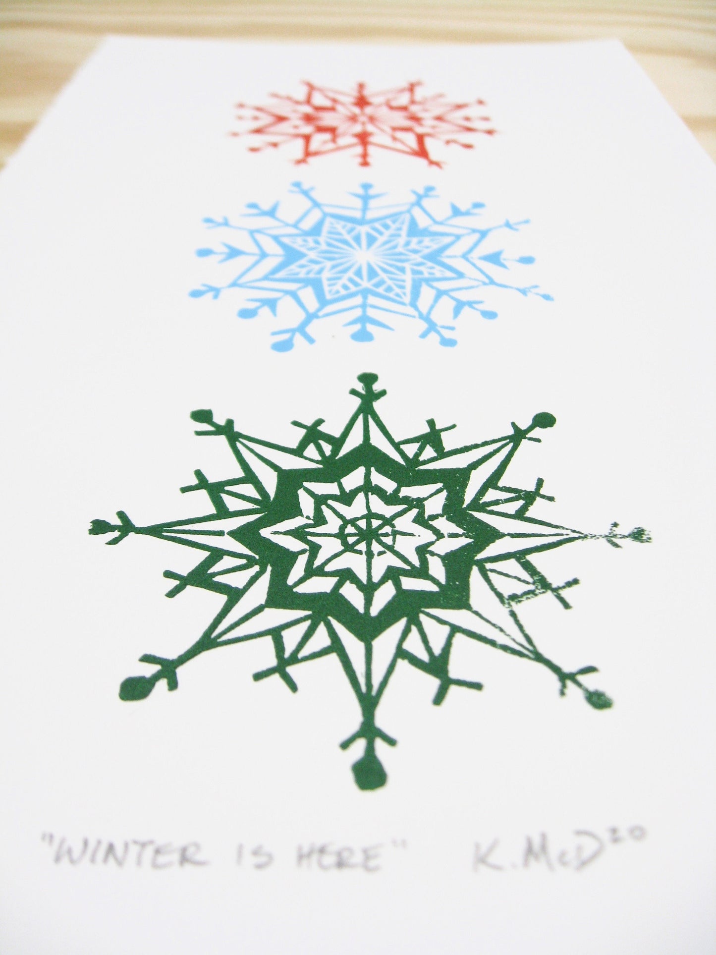 Winter is Here snowflakes - multi-woodblock print (6.5x12")